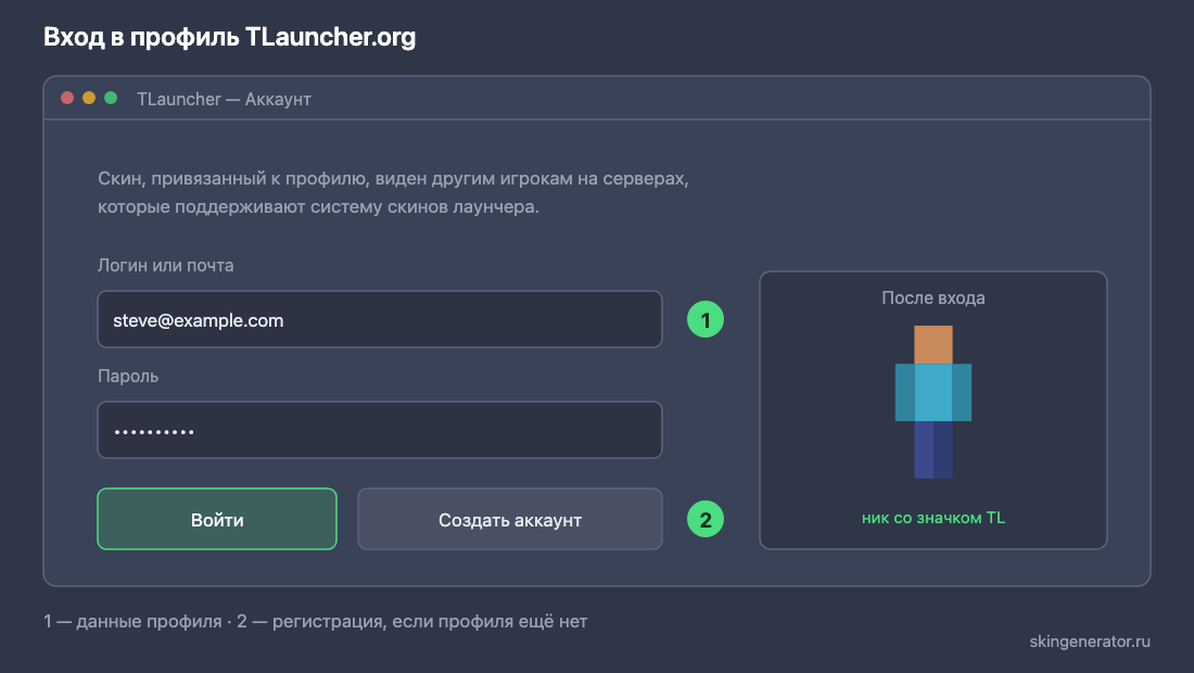 Вход в профиль TLauncher.org: форма авторизации в окне лаунчера