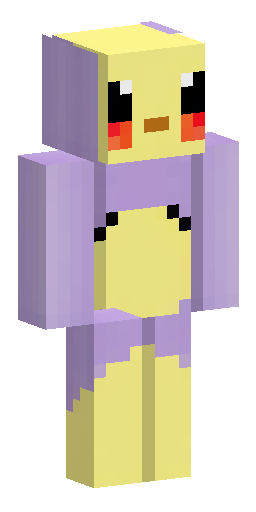 A cute Pikachu-like character wrapped tightly in a purple hooded blanket with pointy… Скин Майнкрафт: A cute Pikachu-like character wrapped tightly in a purple hooded blanket with pointy…