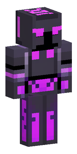 A dark knight in heavy obsidian armor with glowing purple neon cracks and runes. On the… Скин Майнкрафт: A dark knight in heavy obsidian armor with glowing purple neon cracks and runes. On the…