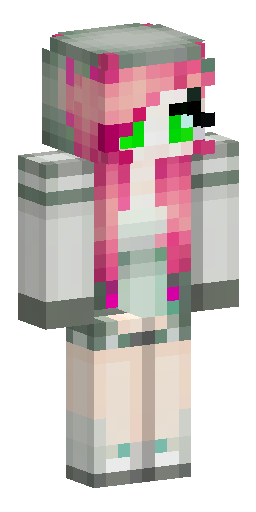 A girl with long light pink hair, green eyes, and pale skin, wearing a beige sweater… Скин Майнкрафт: A girl with long light pink hair, green eyes, and pale skin, wearing a beige sweater…