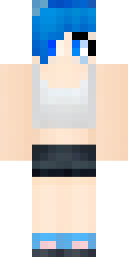 Скин Майнкрафт: A girl with short blue hair and bangs to the side, in a black holey…