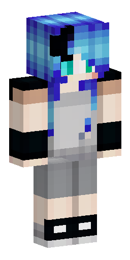 A girl with short blue hair and bangs to the side, in a black holey blouse, on her left… Скин Майнкрафт: A girl with short blue hair and bangs to the side, in a black holey blouse, on her left…