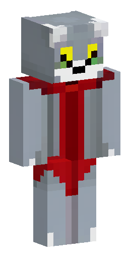 A gray cat with yellow eyes, wearing red cultist robes and a red hood. Скин Майнкрафт: A gray cat with yellow eyes, wearing red cultist robes and a red hood.