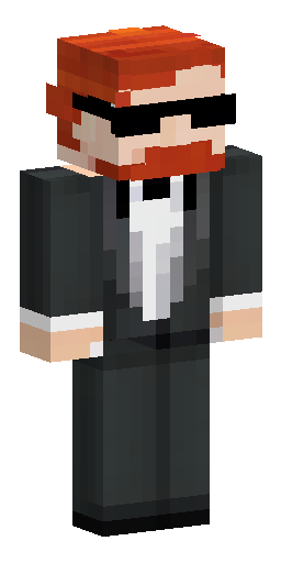 A man with a red layered cut hairstyle in tuxedo clothing and cool glasses Скин Майнкрафт: A man with a red layered cut hairstyle in tuxedo clothing and cool glasses