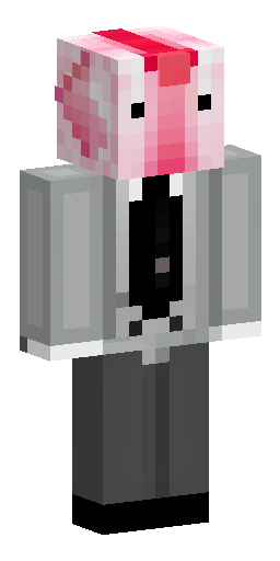 A Minecraft skin design of a cute pink axolotl head on a human body, front view and back… Скин Майнкрафт: A Minecraft skin design of a cute pink axolotl head on a human body, front view and back…