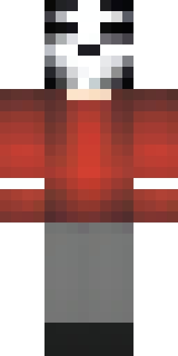 A red hoodie with the hood pulled up over the head. A white mask on the face with black… Скин Майнкрафт: A red hoodie with the hood pulled up over the head. A white mask on the face with black…