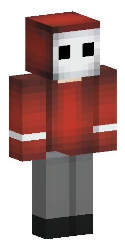 A red hoodie with the hood pulled up over the head. A white mask on the face with black… Скин Майнкрафт: A red hoodie with the hood pulled up over the head. A white mask on the face with black…
