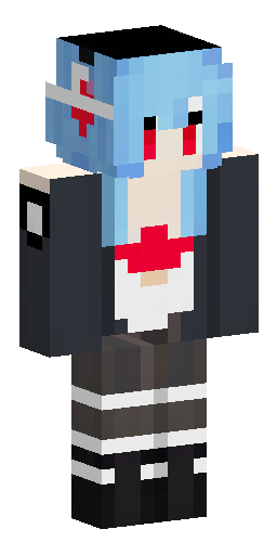 Anime alt female Minecraft skin: long icy-blue hair, bangs, red eyes. Black military… Скин Майнкрафт: Anime alt female Minecraft skin: long icy-blue hair, bangs, red eyes. Black military…