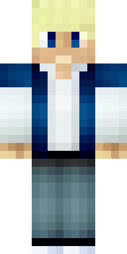 blonde guy in white shirt with blue jacket, black pants with white… Скин Майнкрафт: blonde guy in white shirt with blue jacket, black pants with white…