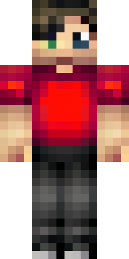 Create a Minecraft character skin featuring a red T-shirt and black pants. Make it… Скин Майнкрафт: Create a Minecraft character skin featuring a red T-shirt and black pants. Make it…