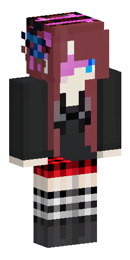 crimson eyes, black long hairs, red ribbons on hair, black blouse, black plaid skirt… Скин Майнкрафт: crimson eyes, black long hairs, red ribbons on hair, black blouse, black plaid skirt…