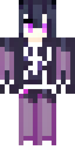 Скин Майнкрафт: Dark purple skin color, long messy black hair, glowing white eyes,…