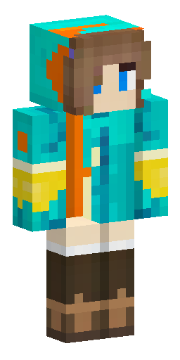 Detailed hair, detailed face, orange-turquoise scarf, blue ocean coat with underwater… Скин Майнкрафт: Detailed hair, detailed face, orange-turquoise scarf, blue ocean coat with underwater…