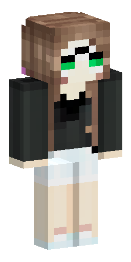 female, brown hair, curtained hair, glasses, green eyes, casual dark clothes, white shorts Скин Майнкрафт: female, brown hair, curtained hair, glasses, green eyes, casual dark clothes, white shorts