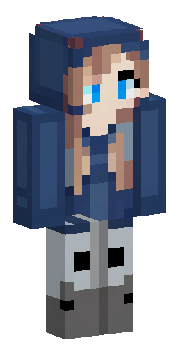 Girl in a dark blue windbreaker with hood covering head, long brown hair, dark metal… Скин Майнкрафт: Girl in a dark blue windbreaker with hood covering head, long brown hair, dark metal…