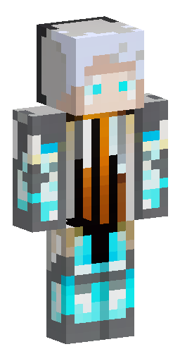 Male character, white hair, prismatic glowing cyan eyes. Wearing a long light-grey/white… Скин Майнкрафт: Male character, white hair, prismatic glowing cyan eyes. Wearing a long light-grey/white…