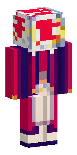 Minecraft voxel art priest, red amanita mushroom hat with white spots, pale stoic face… Скин Майнкрафт: Minecraft voxel art priest, red amanita mushroom hat with white spots, pale stoic face…