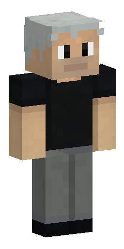 Мужчина средних лет, светлая кожа, короткие серые волосы; чёрная футболка, серые брюки … Скин Майнкрафт: Мужчина средних лет, светлая кожа, короткие серые волосы; чёрная футболка, серые брюки …