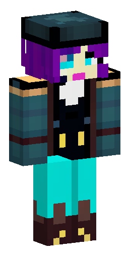 Pixel art steampunk character, long dark purple wavy hair, turquoise eyes, smirk… Скин Майнкрафт: Pixel art steampunk character, long dark purple wavy hair, turquoise eyes, smirk…