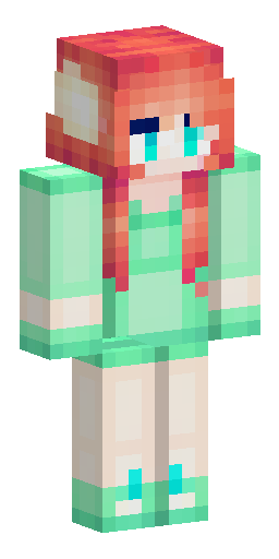 redhead girl skin animal lover cutecore light-green and light-blue colors green eyes Скин Майнкрафт: redhead girl skin animal lover cutecore light-green and light-blue colors green eyes
