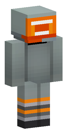 Скин для Minecraft представляет собой пиксельного персонажа в сером шлеме с оранжевой… Скин Майнкрафт: Скин для Minecraft представляет собой пиксельного персонажа в сером шлеме с оранжевой…