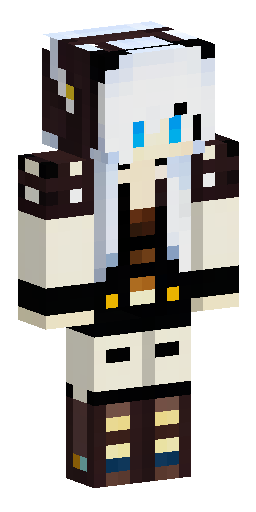 White hair steampunk girl with black or brown clothes with blue eyes and yellow and blue… Скин Майнкрафт: White hair steampunk girl with black or brown clothes with blue eyes and yellow and blue…