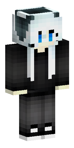wolf girl minecraft skin, white hair, grey wolf ears and tail, black hoodie Скин Майнкрафт: wolf girl minecraft skin, white hair, grey wolf ears and tail, black hoodie