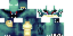 Развёртка скина Майнкрафт: A dark anthropomorphic dragon with a skull-like face, black eyes…